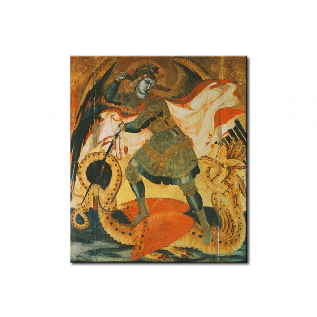 Schilderij  Ambrogio Lorenzetti: The Archangel Michael Fighting The Dragon