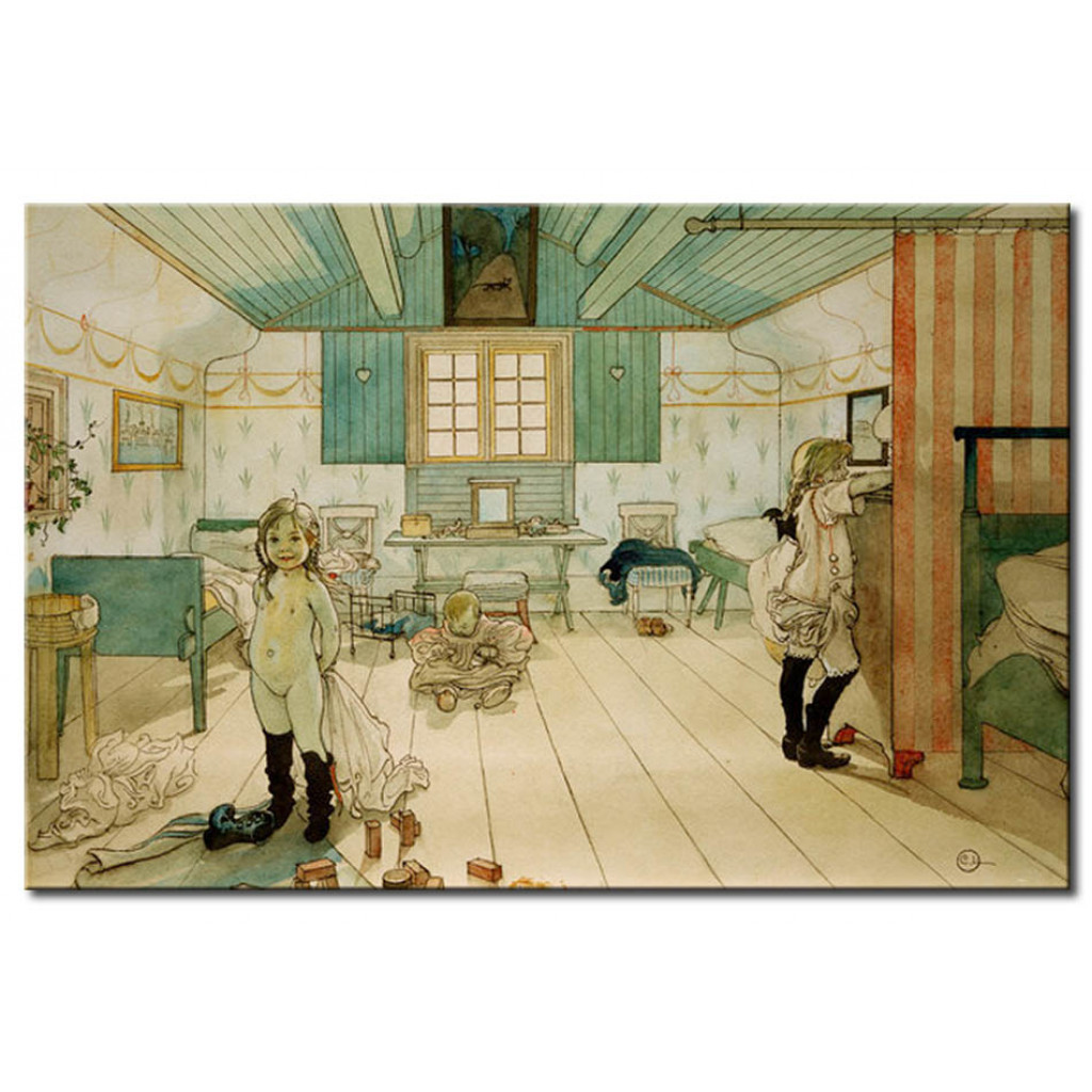 Schilderij  Carl Larsson: Mummy And The Little Girls' Bedroom