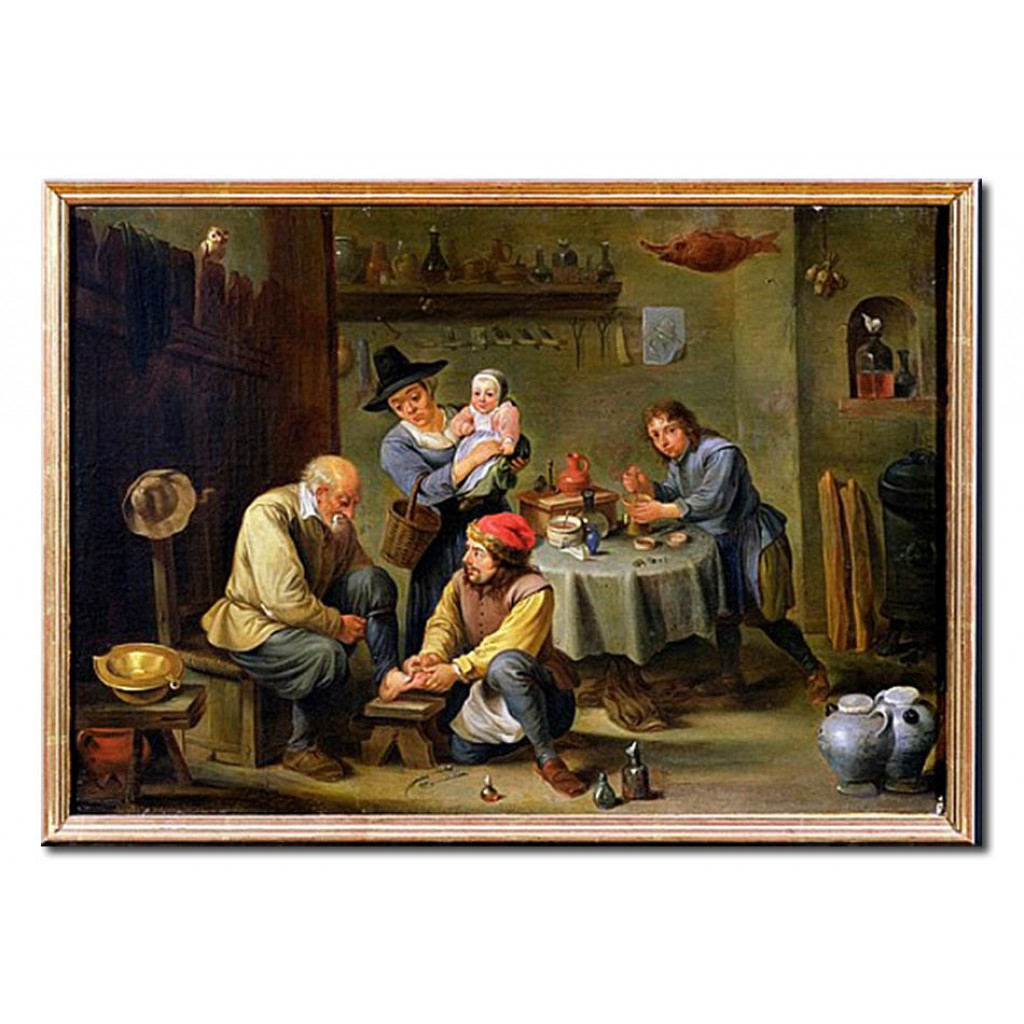 Schilderij  David Teniers The Younger: Surgeon Tending The Foot Of An Old Man