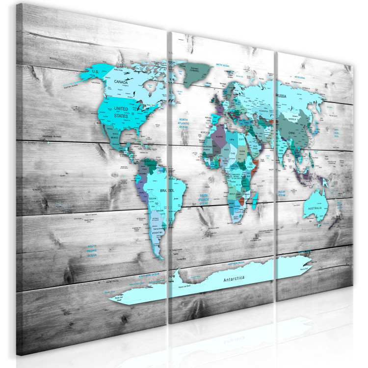 Quadro World Map: Blue World (3 Parts) - Mappe del mondo - Quadri