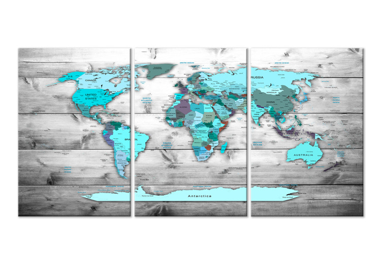 Obraz na płótnie Mapa świata: Błękitny świat (3-częściowy)