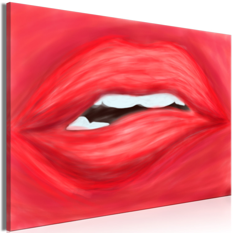 Obraz Kobiece usta - rozchylone usta na jaskrawo-czerwonym tle 134613 additionalImage 2