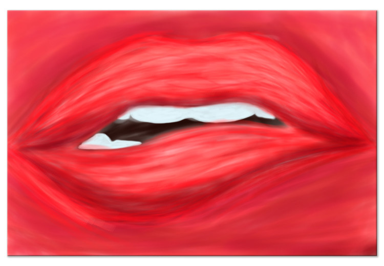 Obraz Kobiece usta - rozchylone usta na jaskrawo-czerwonym tle 134613