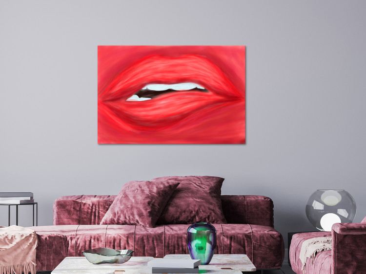 Obraz Kobiece usta - rozchylone usta na jaskrawo-czerwonym tle 134613 additionalImage 3