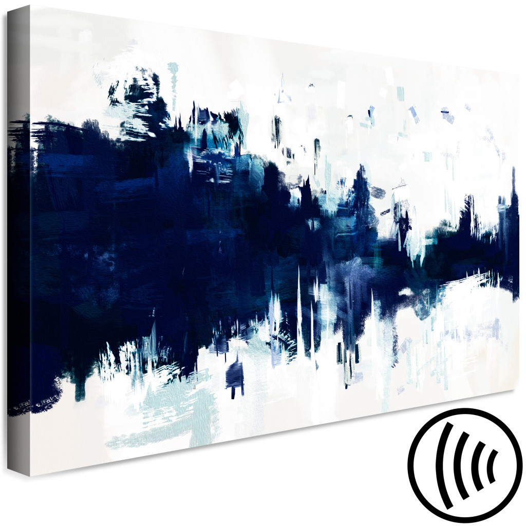 Schilderij  Abstract: Blauw In Wit - Abstractie Met Klassieke Blauwe Strepen