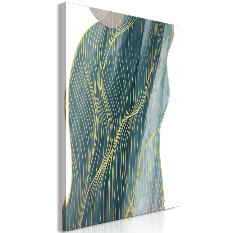 Canvas Art Print Golden and turquoise waves - abstraction on a white background 137213 additionalImage 2