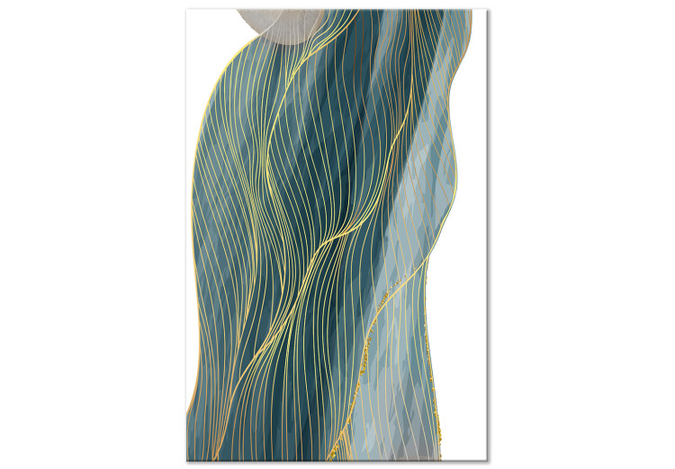 Canvas Art Print Golden and turquoise waves - abstraction on a white background 137213
