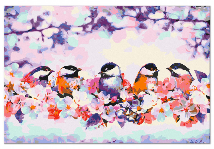 Paint by number Happy Tit - Birds on the Branch, Cherry Blossoms and Purple Spots 144613 additionalImage 4