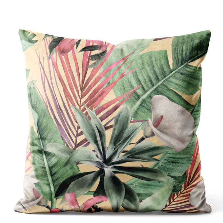 Sammets kudda Rainforest flora - a floral pattern with white flowers and leaves 147113