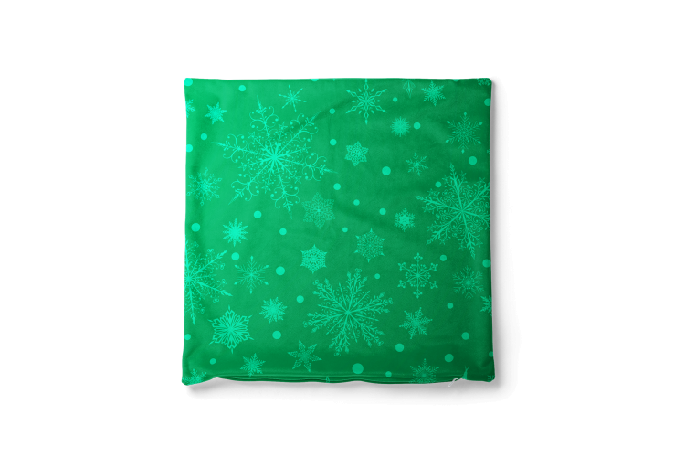 Decorative Velor Pillow Dancing snowflakes - festive motif on a green background 148513 additionalImage 4