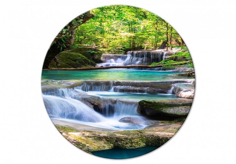 Tableau rond Celadon Waterfalls - Rushing River Among Dense Trees 148613