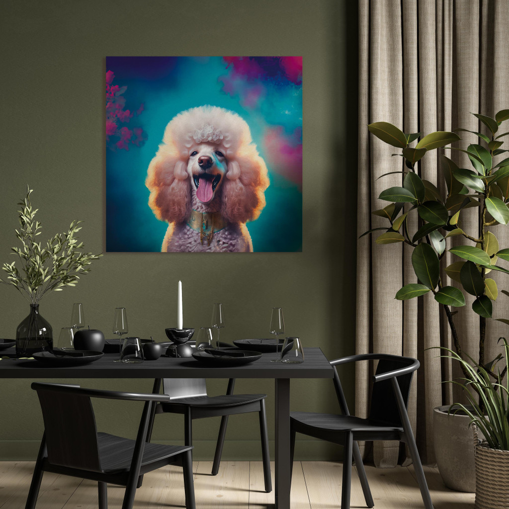Schilderij  Honden: AI Fredy The Poodle Dog - Joyful Animal In A Candy Frame - Square