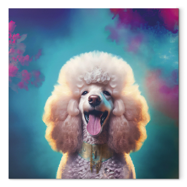 Canvastavla AI Fredy the Poodle Dog - Joyful Animal in a Candy Frame - Square