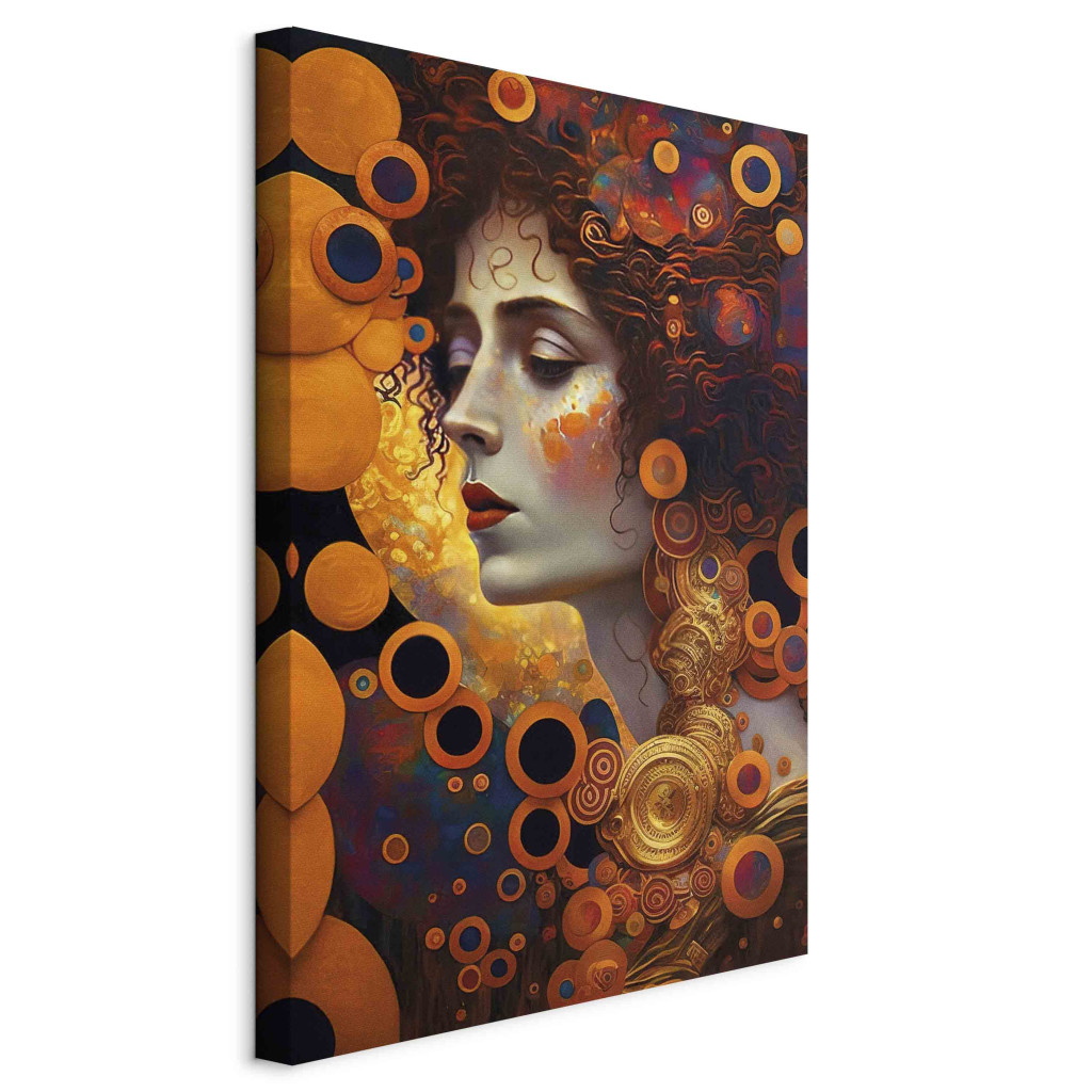 Duży Obraz XXL Oranżowa Kobieta - Portret Inspirowany Twórczością Gustava Klimta [Large Format]