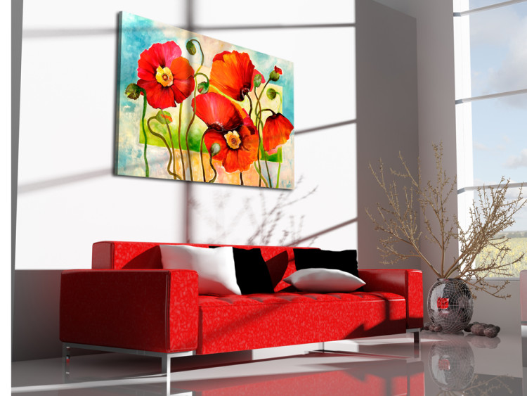 Tableau moderne Joyeux coquelicots rouges en fleurs (1 pièce) - Motif coloré de fleurs 46713 additionalImage 2