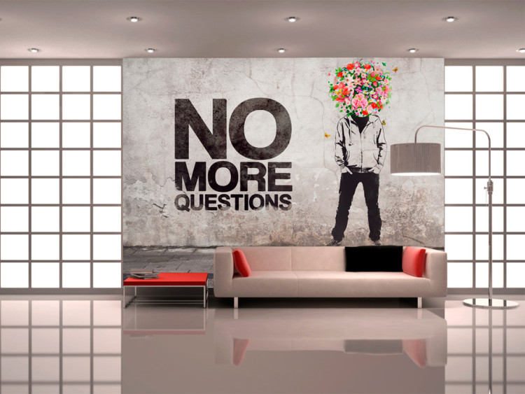 Wall Mural Head of Flowers - Graphic of a Man and English Text on Gray Background 60913