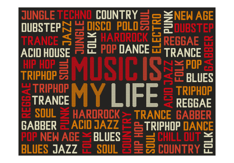 Wall Mural Music is My Life - Captions of different music genres on a dark background 61113 additionalImage 1