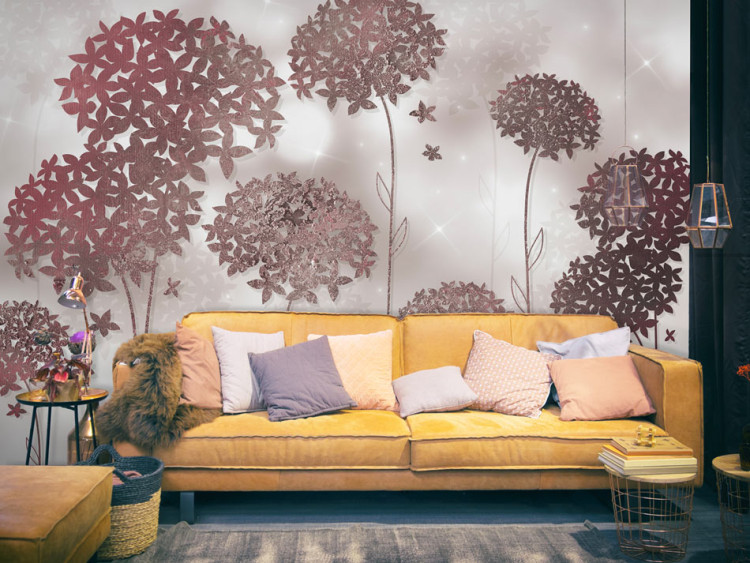 Wall Mural Fancy garden - motif of dandelion flowers on a background with sparkle effect