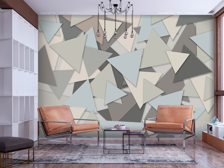 Wall Mural Abstract puzzle - geometric composition in beige triangles