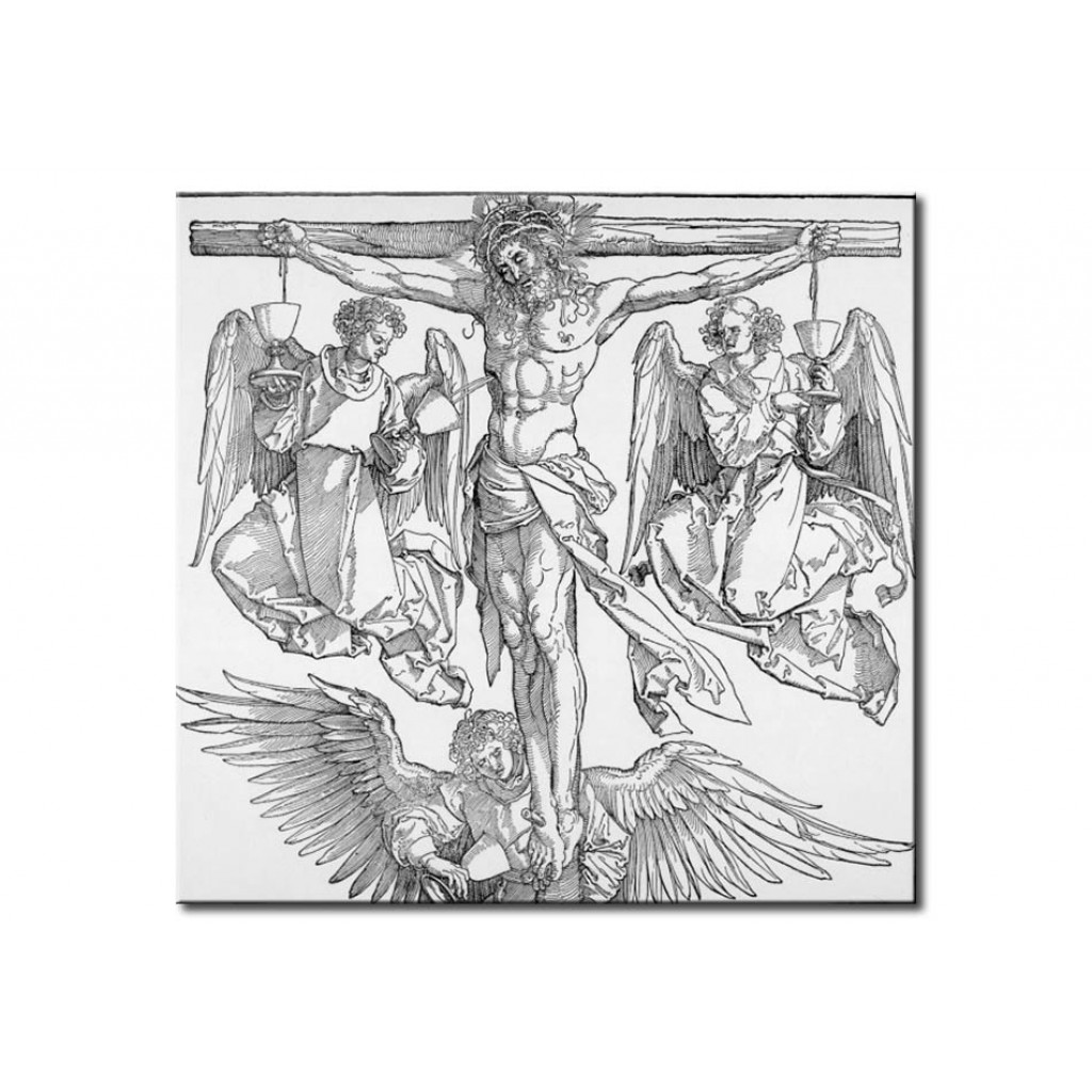 Målning Christ On The Cross With Three Angels