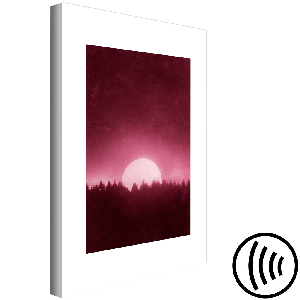 Schilderij  In Het Maanlicht: Volle Maan - De Nachtelijke Hemel Boven Een Dicht Bos In Roodtinten