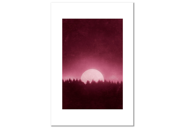 Canvas Full moon - the night sky over a dense forest in shades of red