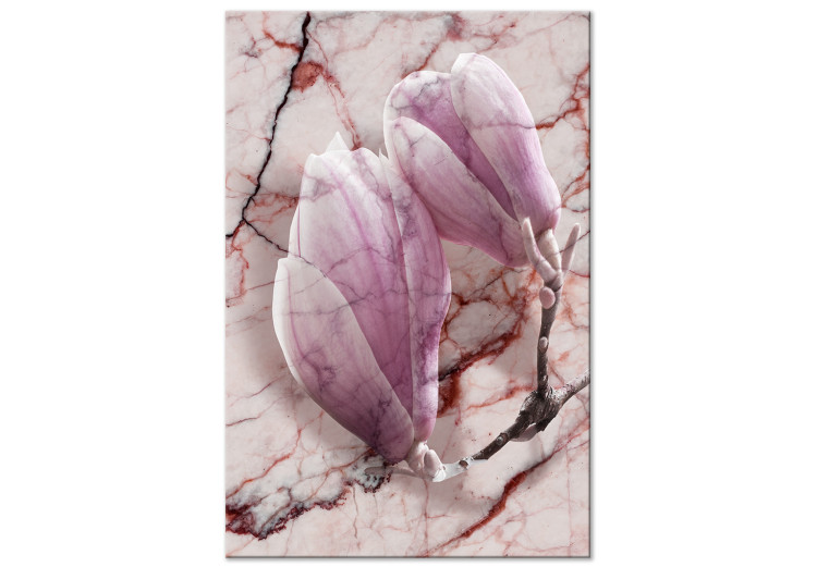 Cuadro en lienzo Sutileza del mármol - motivo floral de magnolia sobre fondo de mármol