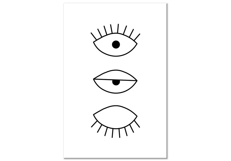 Quadro em tela Pestanejar - gráficos negros minimalistas com olhos sobre fundo branco