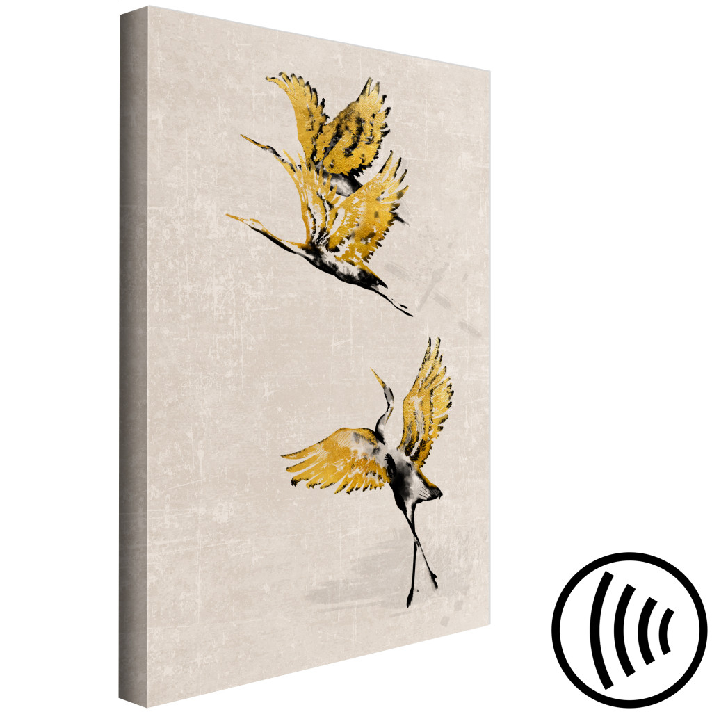 Obraz Złote żurawie - Kompozycja Stylizowana Na Styl Japoński W Beżach