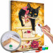 Obraz do malowania po numerach Herbaciany kociak - filiżanki do herbaty w kwiaty i róża  144523