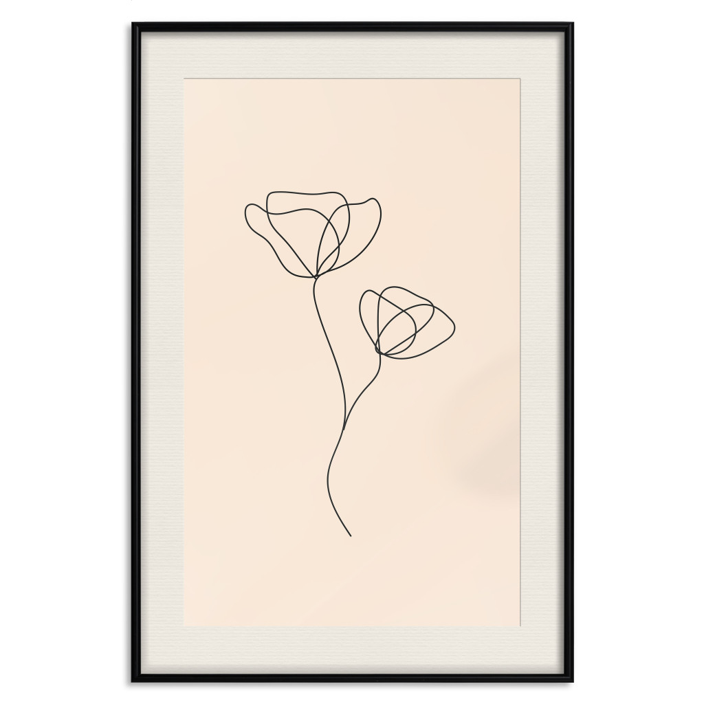 Plakat: Linearny Kwiat - Delikatna Minimalistyczna Kompozycja Na Beżowym Tle
