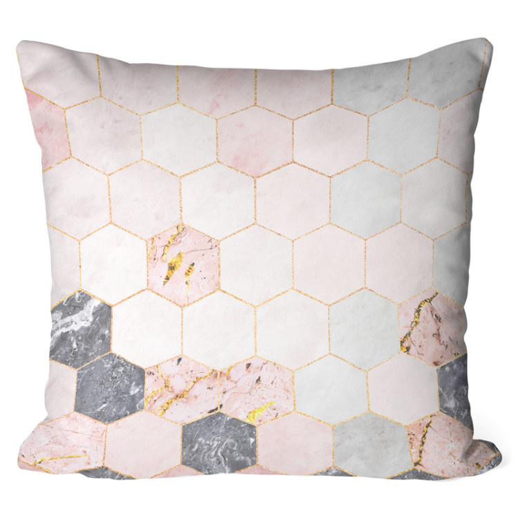Mikrofaser Kissen Marble hexagons - a marble glamour composition with golden pattern cushions 146823