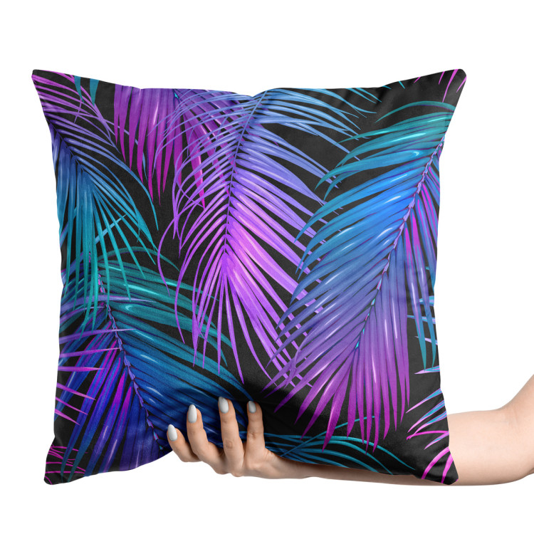 Sammets kudda Neon palm trees - floral motif in shades of turquoise and purple 147123 additionalImage 2