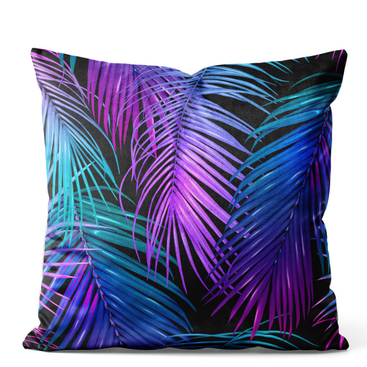 Sammets kudda Neon palm trees - floral motif in shades of turquoise and purple 147123