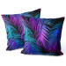 Sammets kudda Neon palm trees - floral motif in shades of turquoise and purple 147123 additionalThumb 3