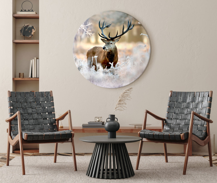 Round Canvas King of the Forest - A Photo of a Deer Against the Background of a Winter Forest in the Morning 148723 additionalImage 4