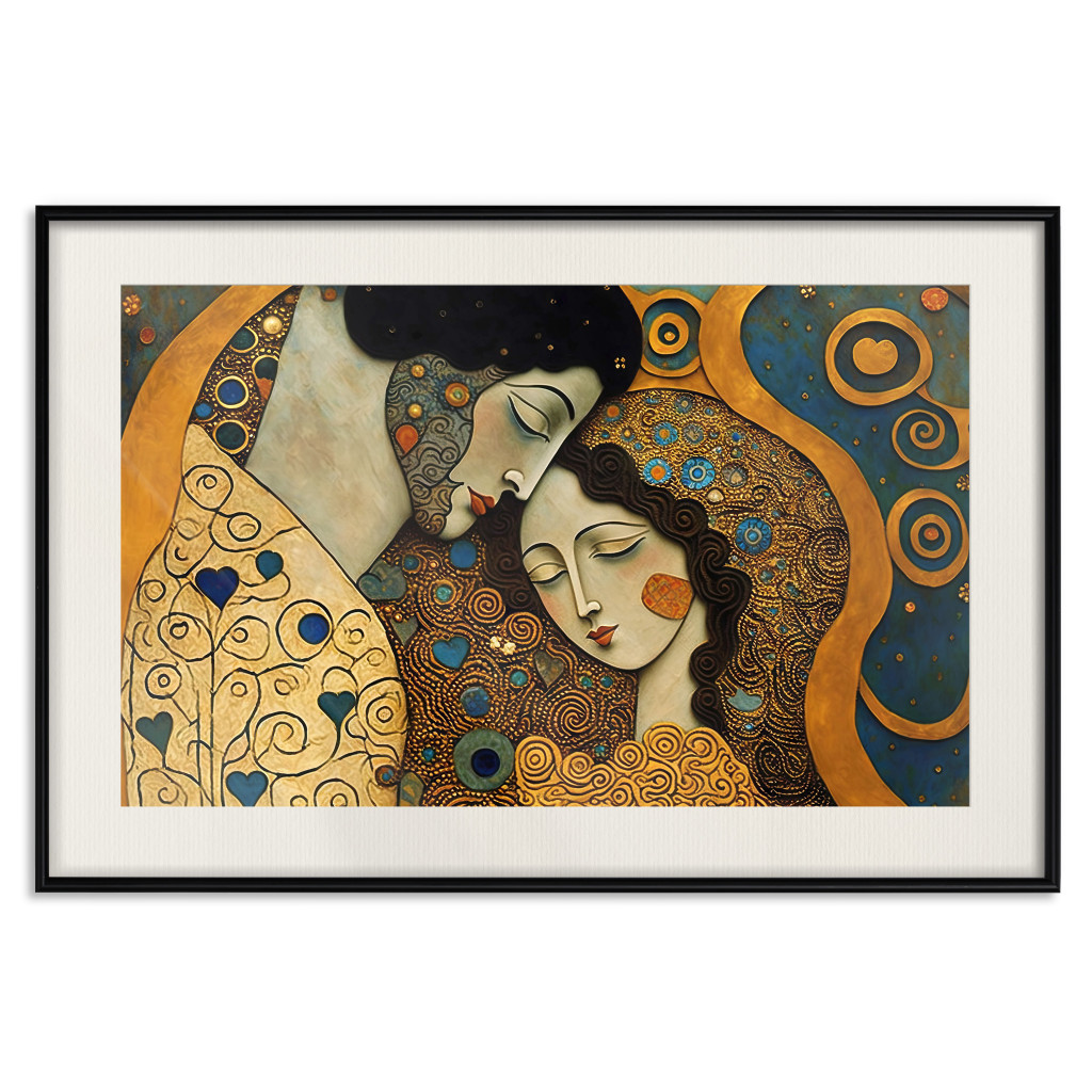 Plakat: Para W Objęciach - Mozaikowy Portret Inspirowany Stylem Gustava Klimta