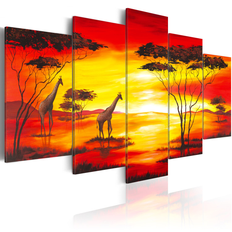 Canvas Print Giraffes on the background with sunset 49223 additionalImage 2