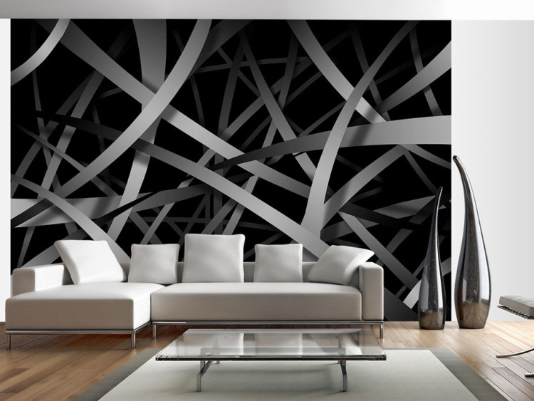 Wall Mural Perspective - Dark Gray Stripes with 3D Illusion and Black Space 60123