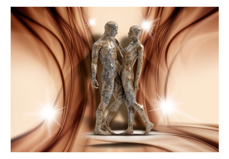 Wall Mural Stone Couple - Sculpture of two figures on a delicate background with a glow 61223 additionalImage 1