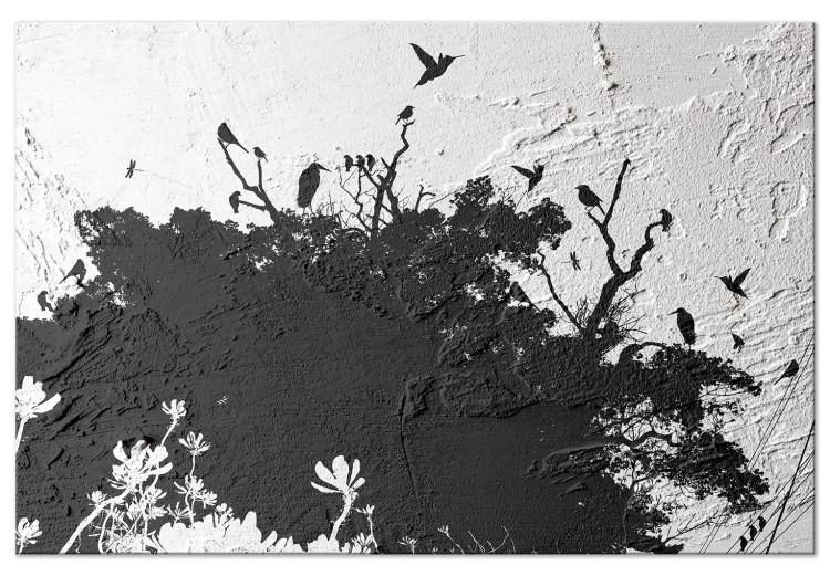 Quadro su tela Rifugio di uccelli (1-pezzo) - ombra di un albero su sfondo bianconero