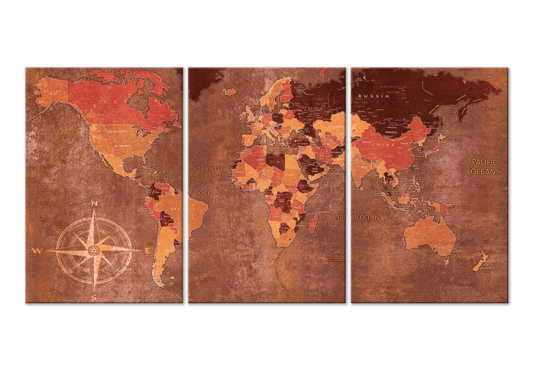 Leinwandbild Vintage World Map (3 Parts) Brown