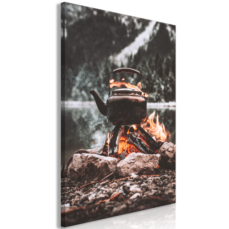 Canvas Print Campfire - Abstraction in the style of vintage and retro with a copper kettle on a burning campfire amidst 126833 additionalImage 2