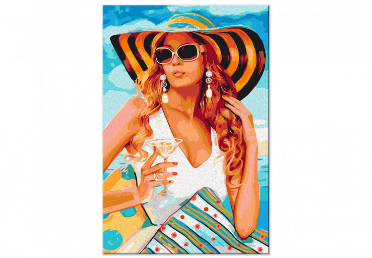 Obraz do malowania po numerach Martini na plaży - kobieta w kapeluszu i okularach przeciwsłonecznych 144133 additionalImage 5