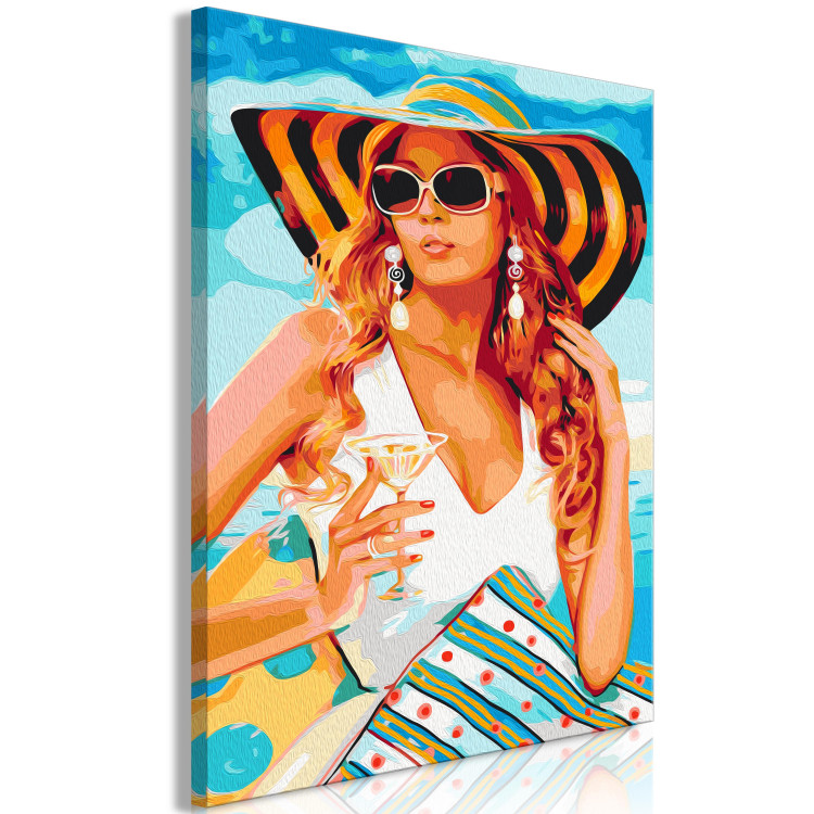 Obraz do malowania po numerach Martini na plaży - kobieta w kapeluszu i okularach przeciwsłonecznych 144133 additionalImage 4