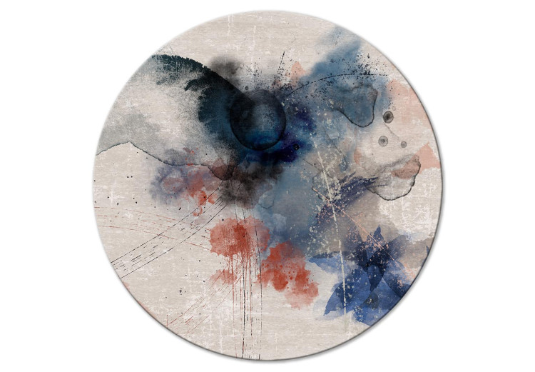 Round Canvas Blue Stains - Abstraction Painted With Ultramarine Ink 148633