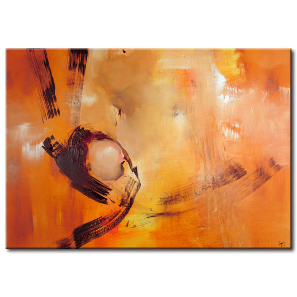 Schilderij  Abstract: Symbool (1-delig) - Oranje Abstractie Met Geschilderd Patroon