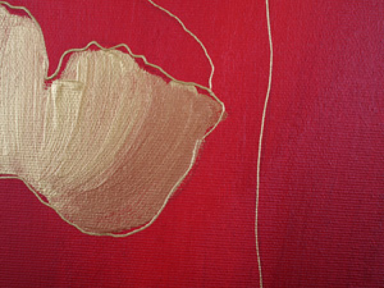 Cuadro Amapolas en rojo (1 pieza) - abstracción y contorno de flores doradas 48533 additionalImage 2
