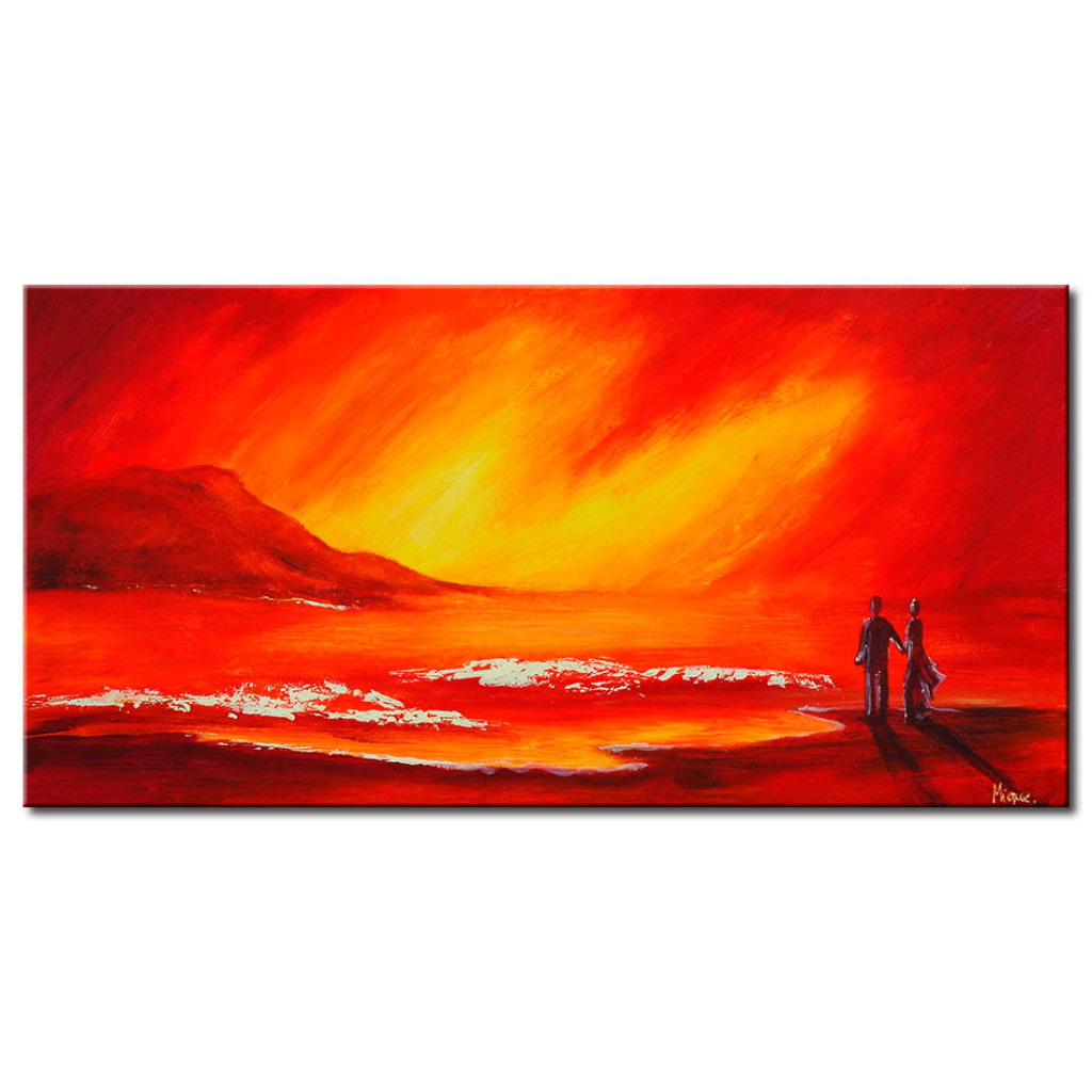 Schilderij  Bergen: Oranje Zee En Het Paar