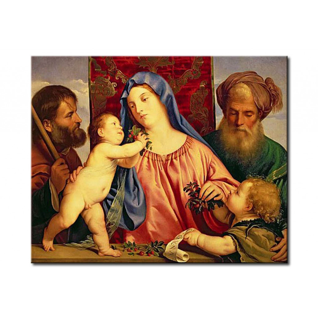 Schilderij  Titiaan: Madonna Of The Cherries With Joseph, St. Zacharias And John The Baptist